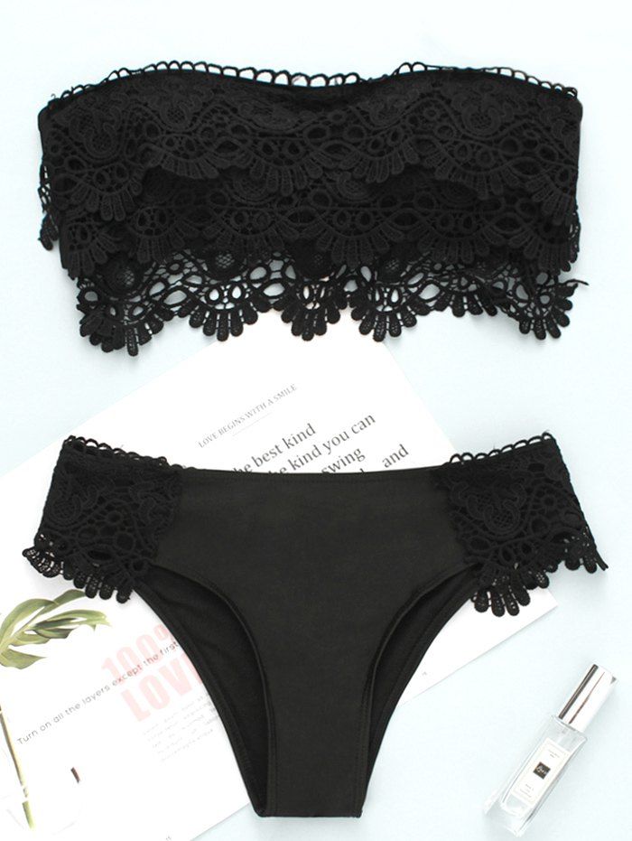 

Strapless Lace Insert Bikini Set, Black