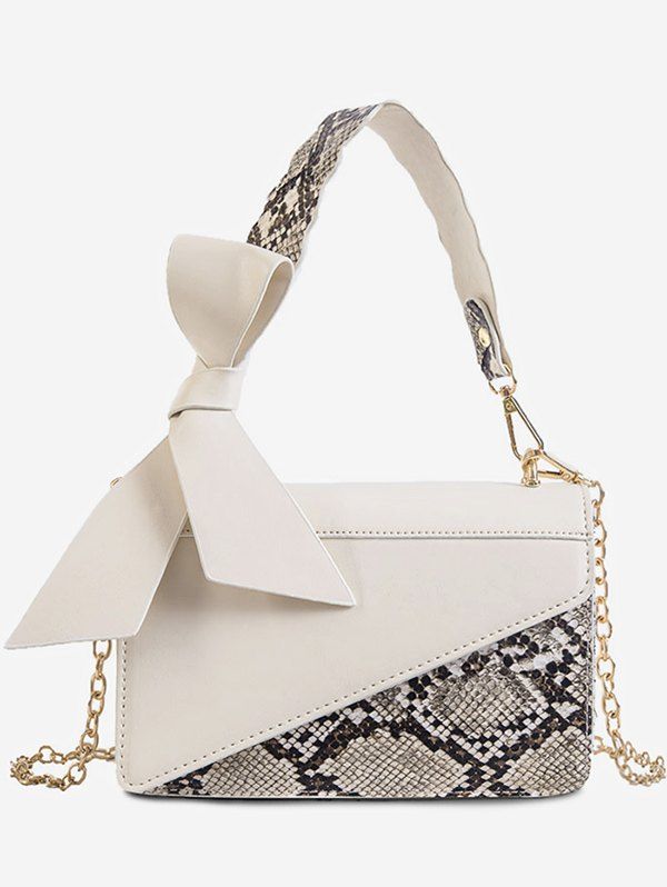 

Bowknot Snake Insert Crossbody Bag, White