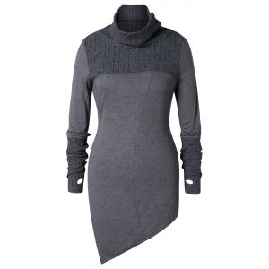 

Plus Size Buttoned Heaps Collar Patchwork High Low T-shirt, Multi