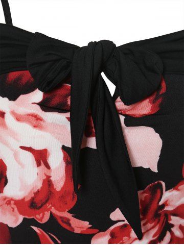 

Plus Size Cami Printed Bowknot T Shirt, Black
