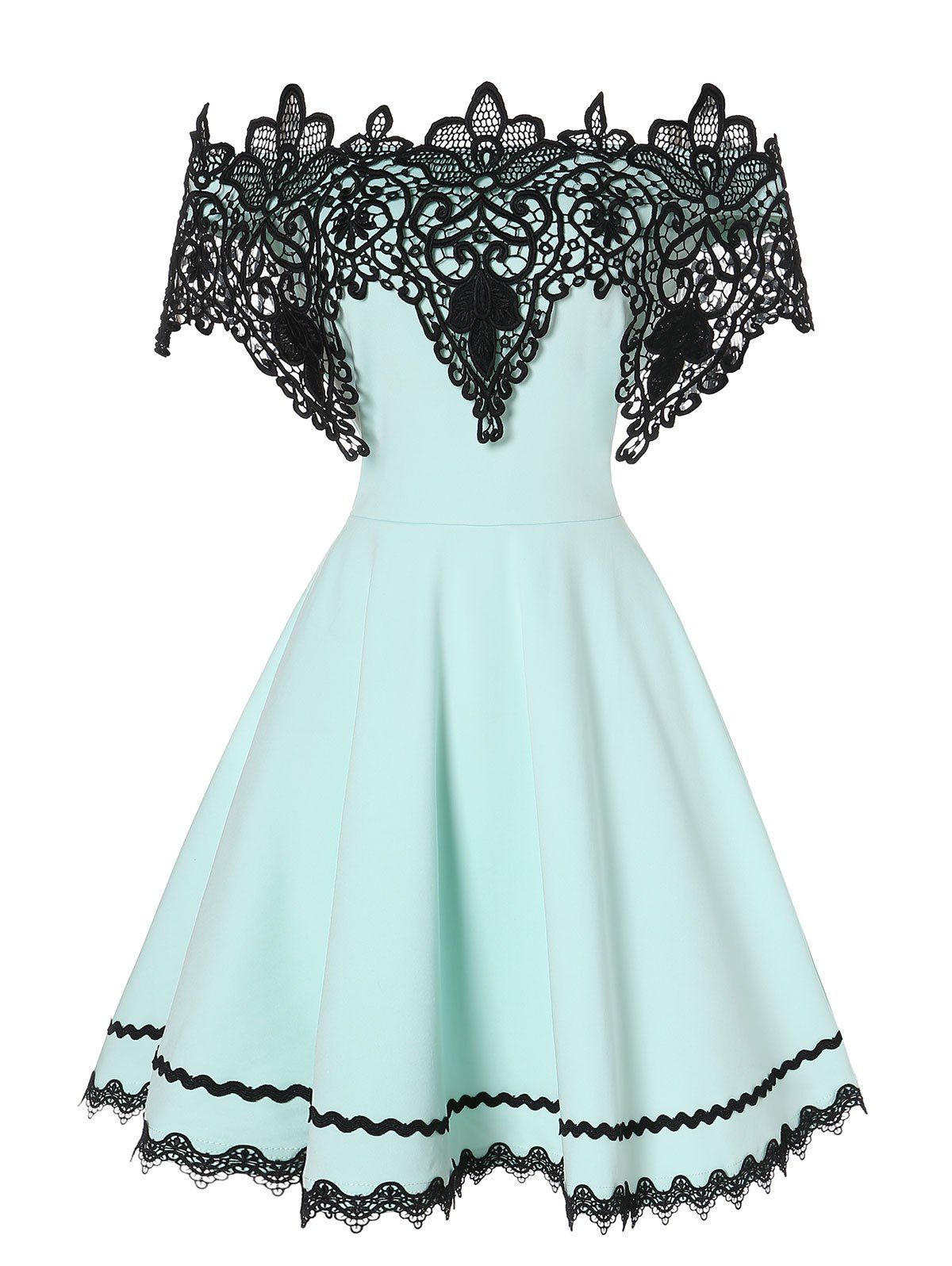 

Mini Contrast Lace Insert Dress, Light cyan