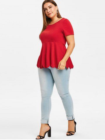 

Plus Size Scalloped Cut Out Back T Shirt, Lava red