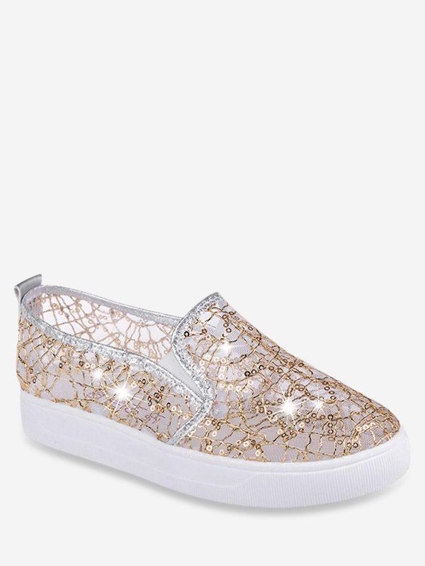 

Sequin Mesh Slip On Flat Shoes, Gold