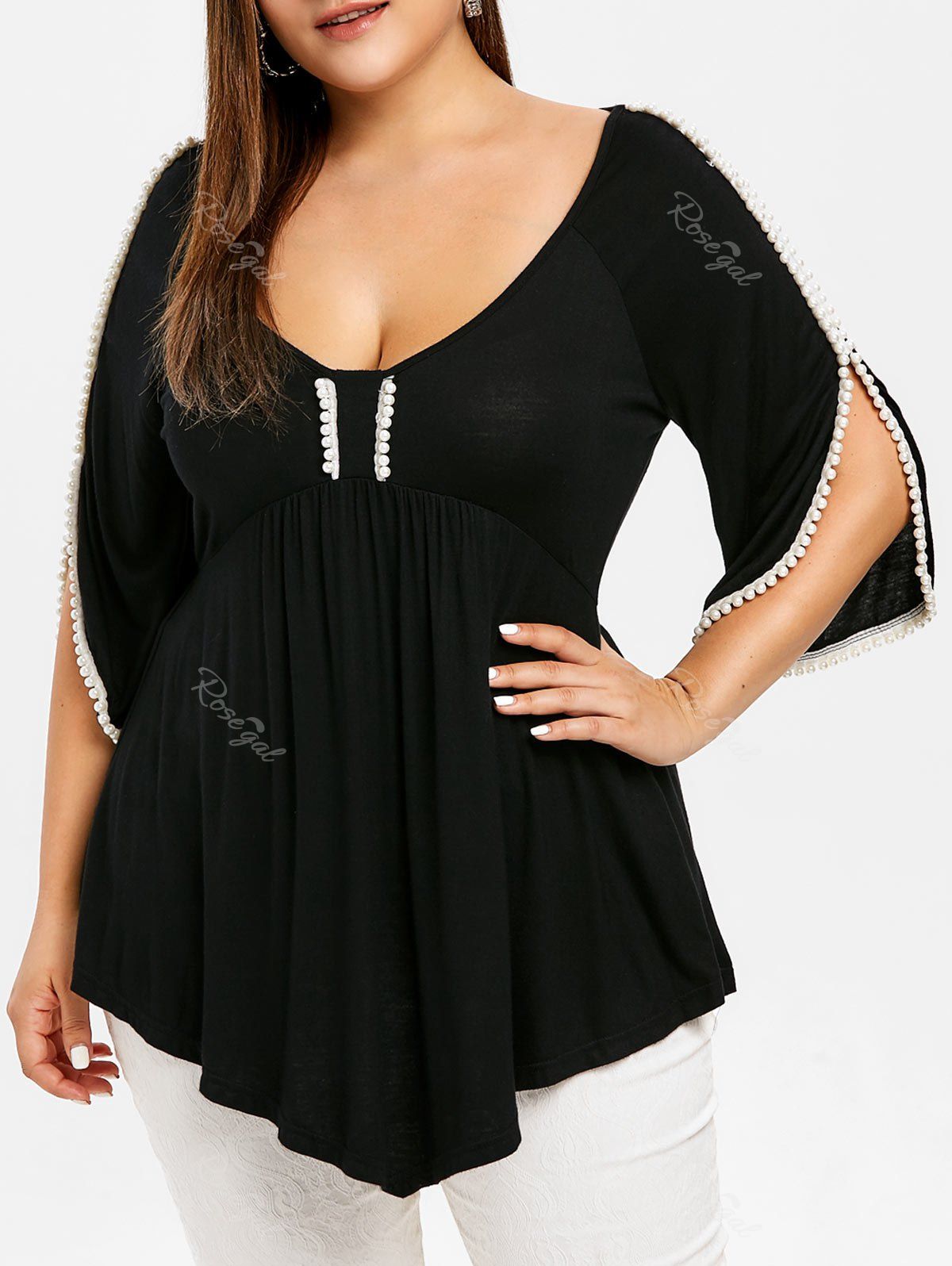 

Plus Size Contrast Tunic Peplum T-shirt, Black