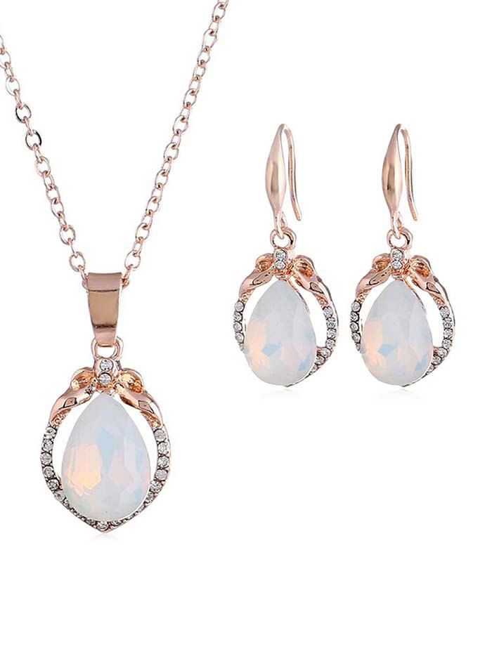 

Rhinestone Faux Opal Water Drop Jewelry Set, Rose gold