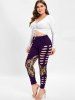 Ripped Lace Insert Plus Size Leggings -  
