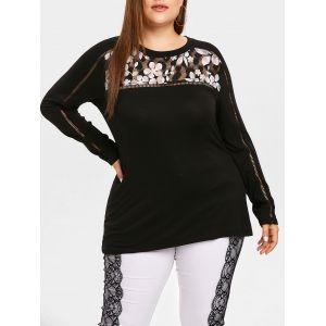 

Plus Size Lace Insert T-shirt, Black