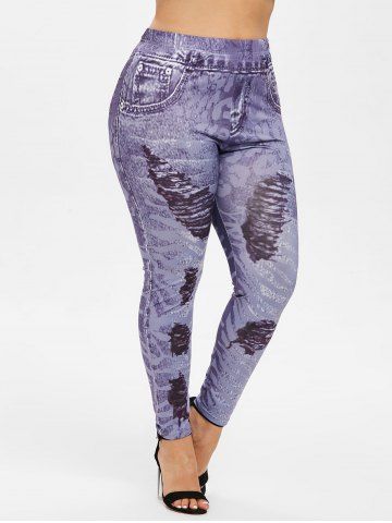 

Plus Size High Rise 3D Print Skinny Leggings, Multi