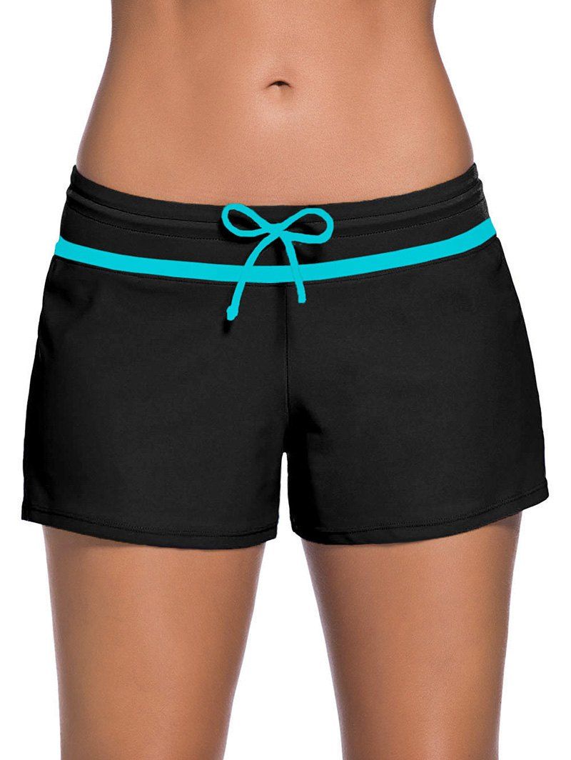 

Bowknot Embellished Piping Swim Shorts, Black