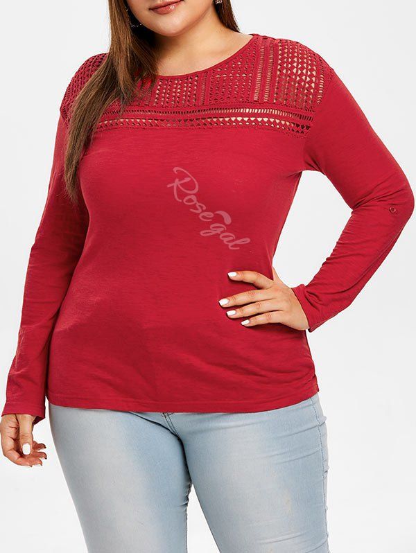 

Plus Size Hollow Out T-shirt, Red