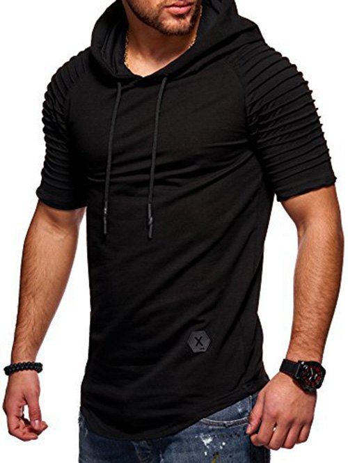 Best Short Layered Raglan Sleeves Applique Hooded T-shirt  