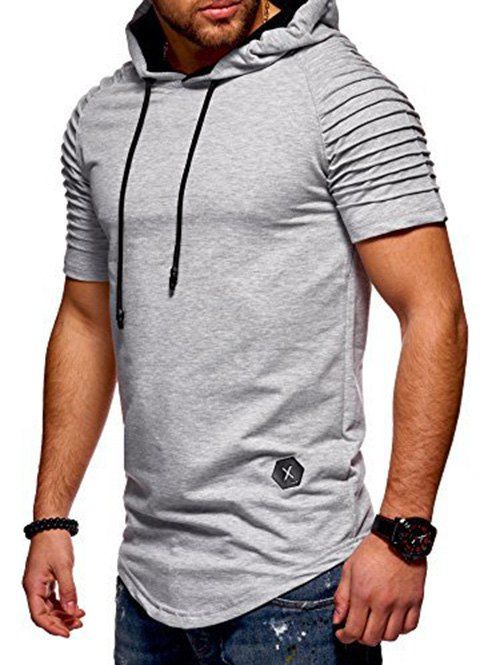 

Short Layered Raglan Sleeves Applique Hooded T-shirt, Gray cloud