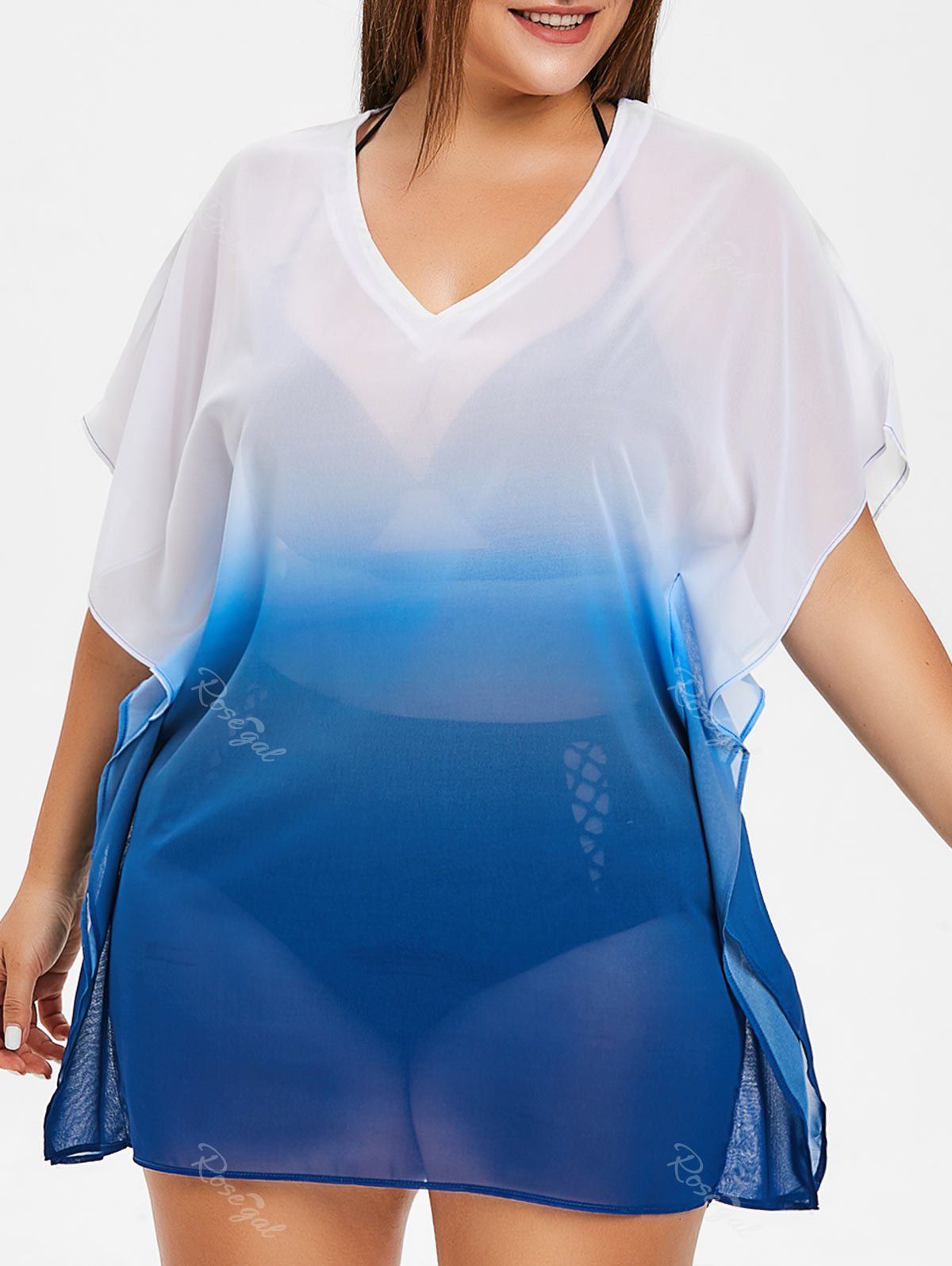 

Ombre Plus Size See Through Cover Up, Blue