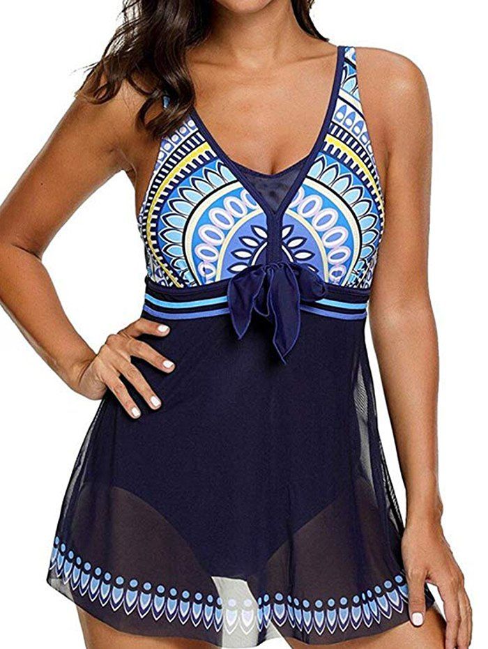 

Scoop Neck Printed Padded Swimsuit, Deep blue