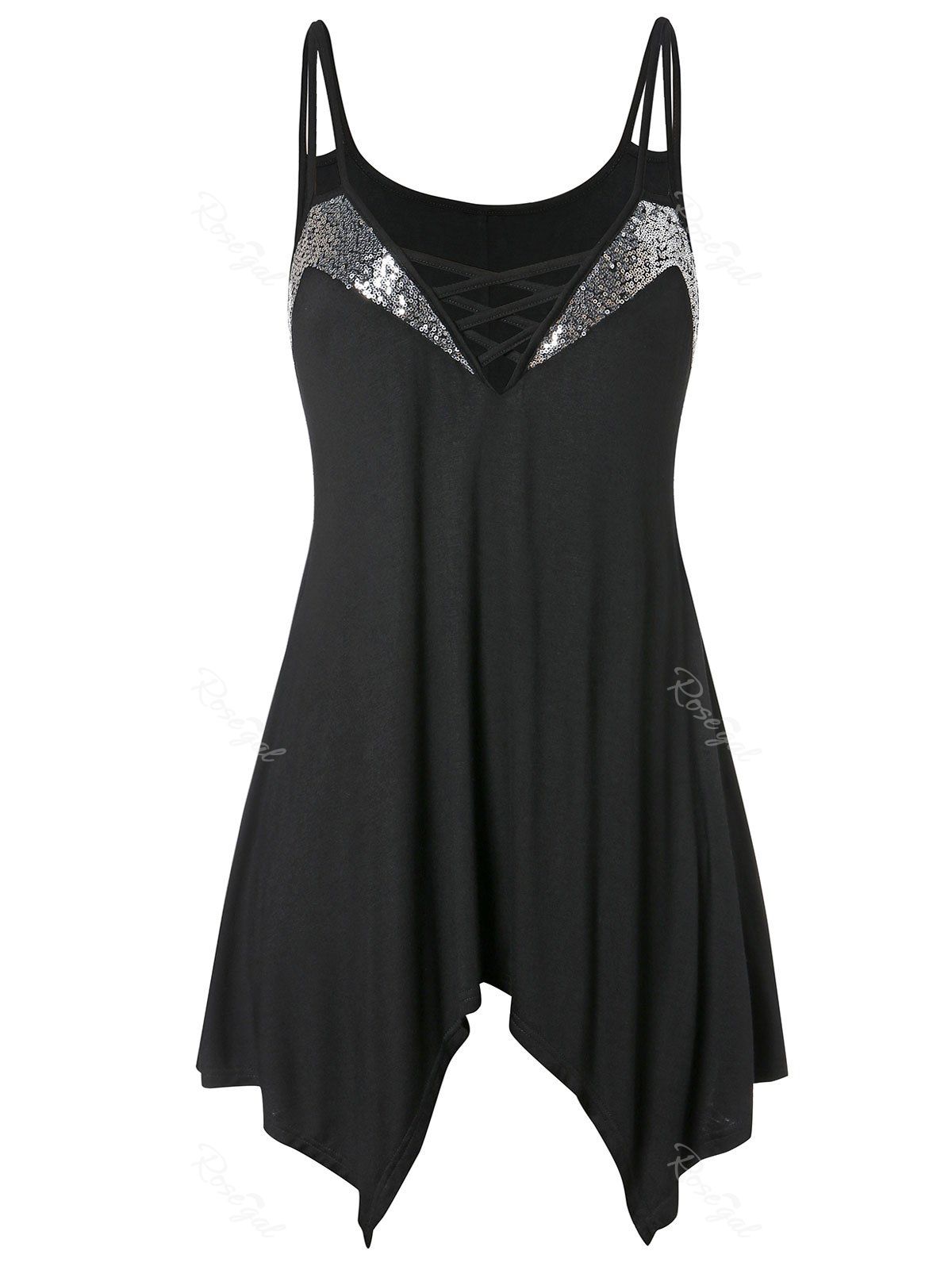 

Asymmetrical Plus Size Sequin Embellished Cami Top, Black