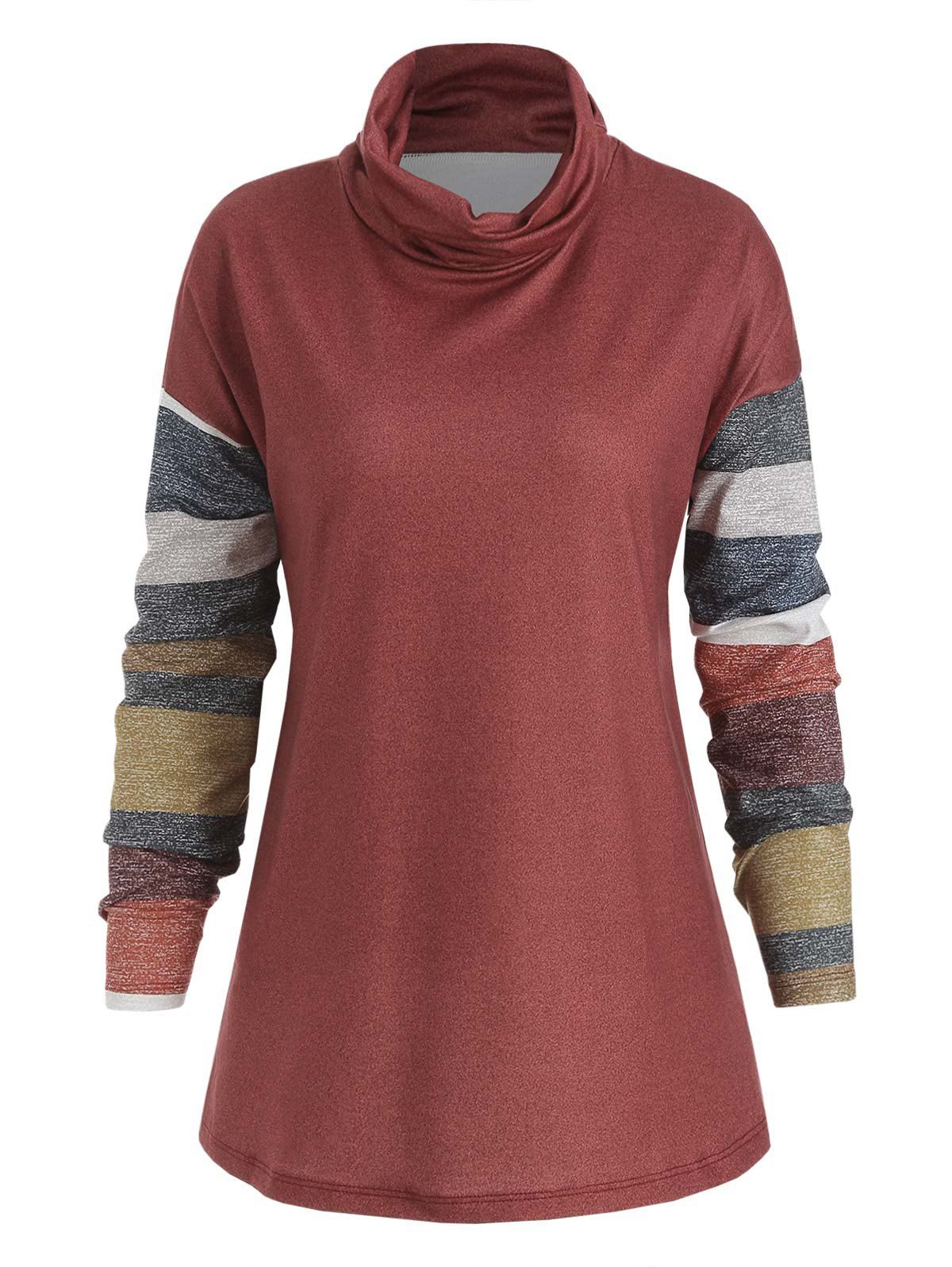 

Striped Turtle Neck Long Sleeve Top, Red