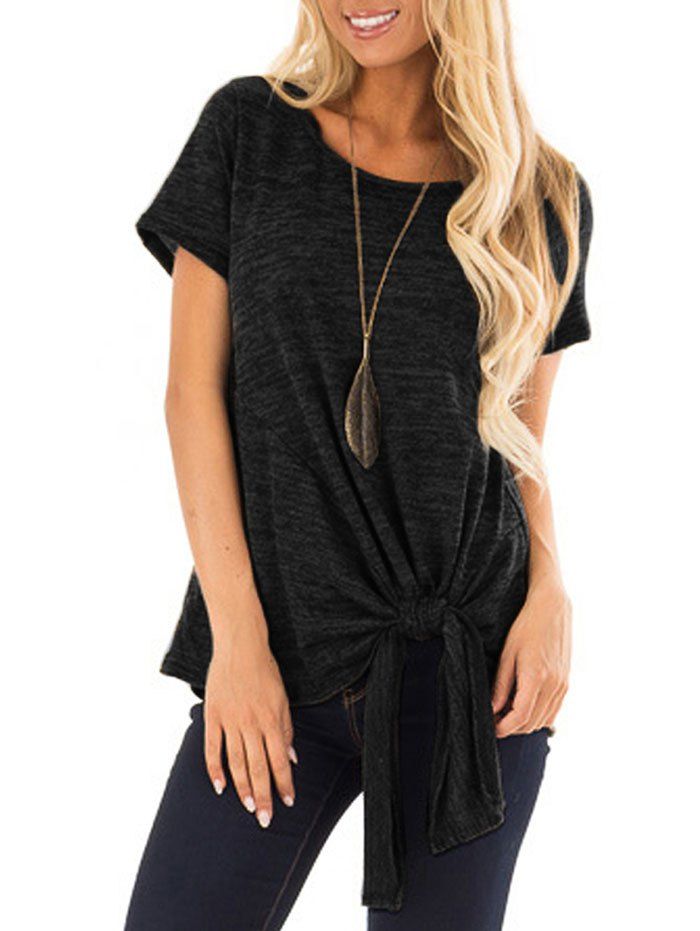 

Space Dye Knotted Short Sleeve Tee, Black