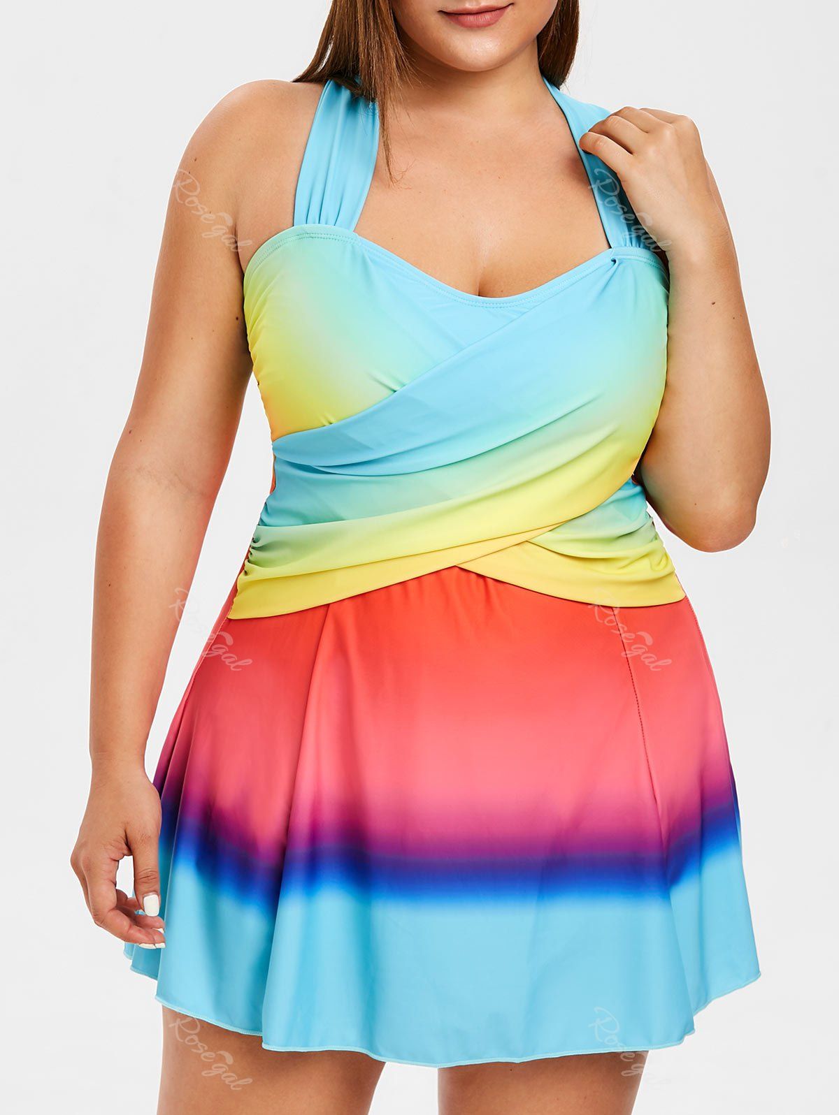 

Padded Plus Size Ombre Tankini Set, Multi-c