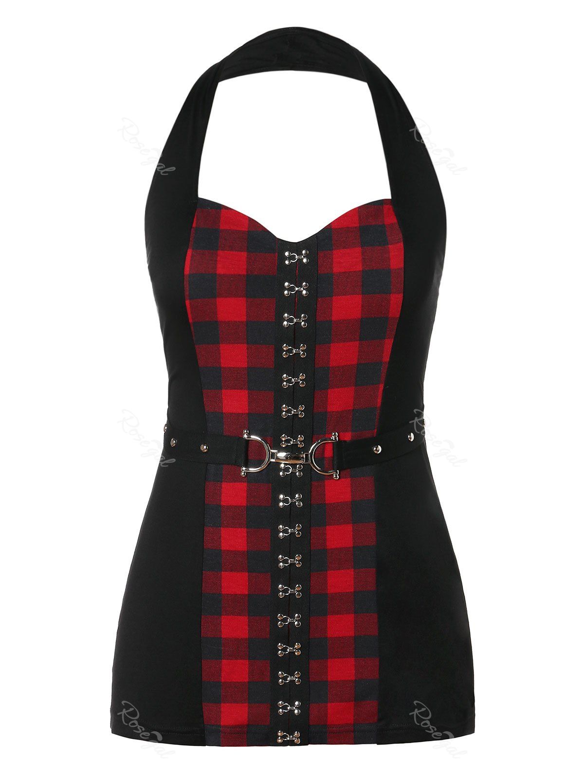 Halter Neck Plus Size Plaid Print Tank Top, Multi