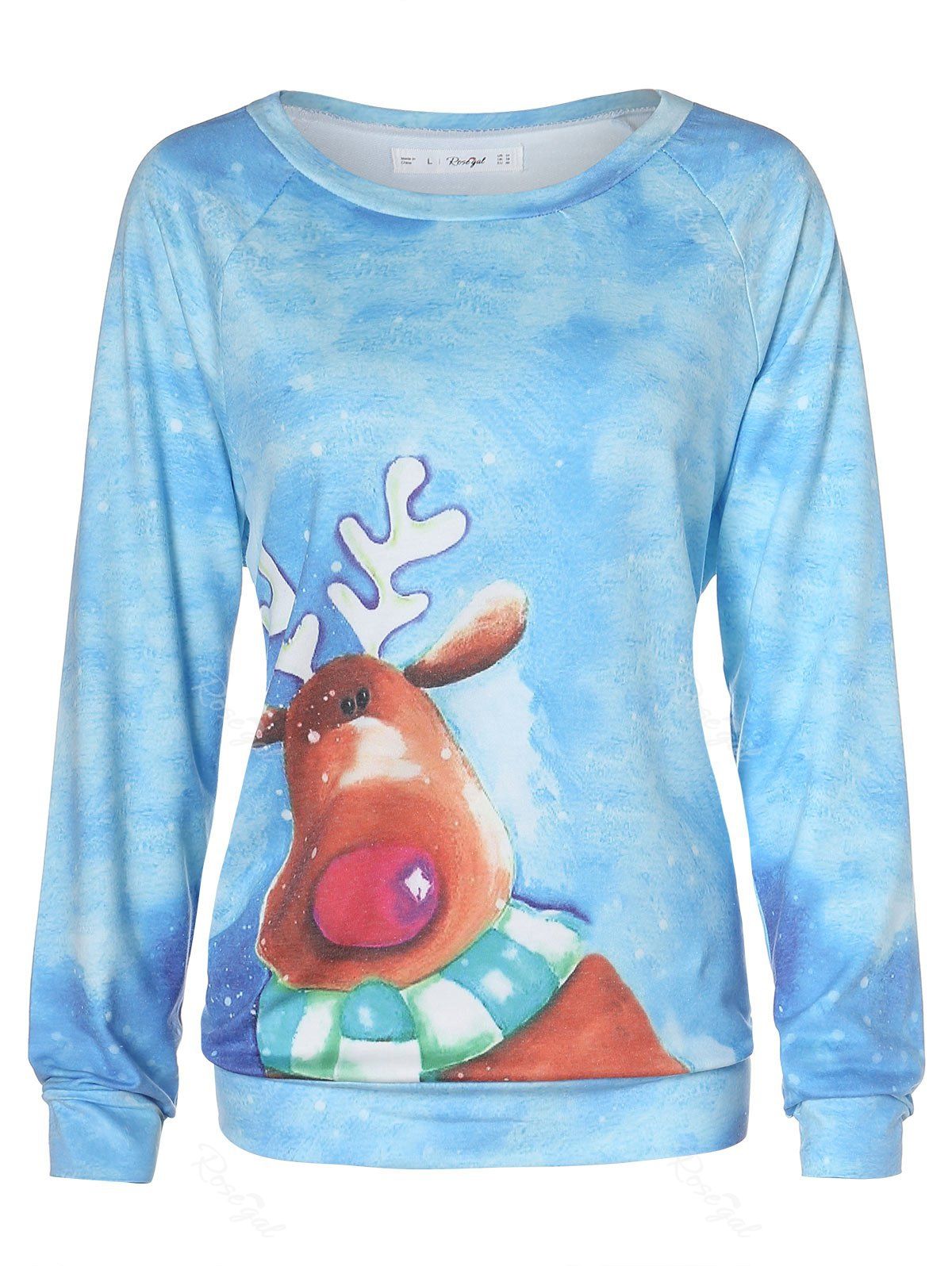 

Plus Size Christmas Cartoon Elk Round Collar T-shirt, Multi