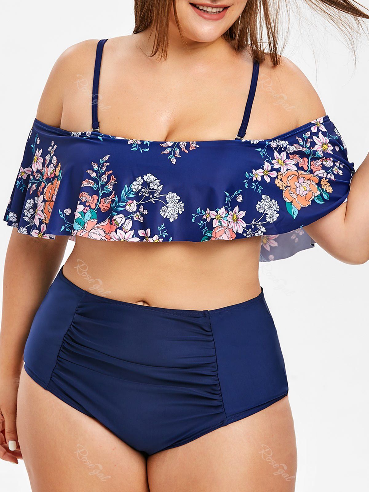 

Floral Print Plus Size Padded Bikini Set, Cadetblue