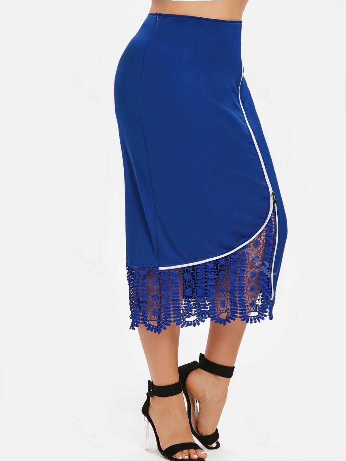 

Lace Panel Plus Size Bodycon Skirt, Blue