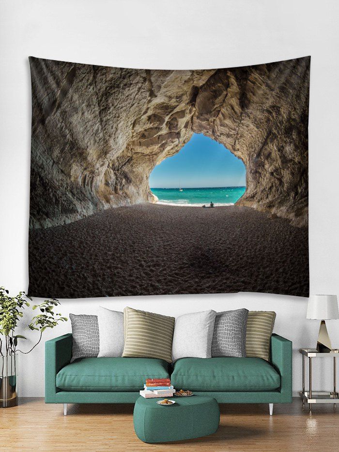 

Stone Cavern Seaside 3D Print Tapestry, Gray