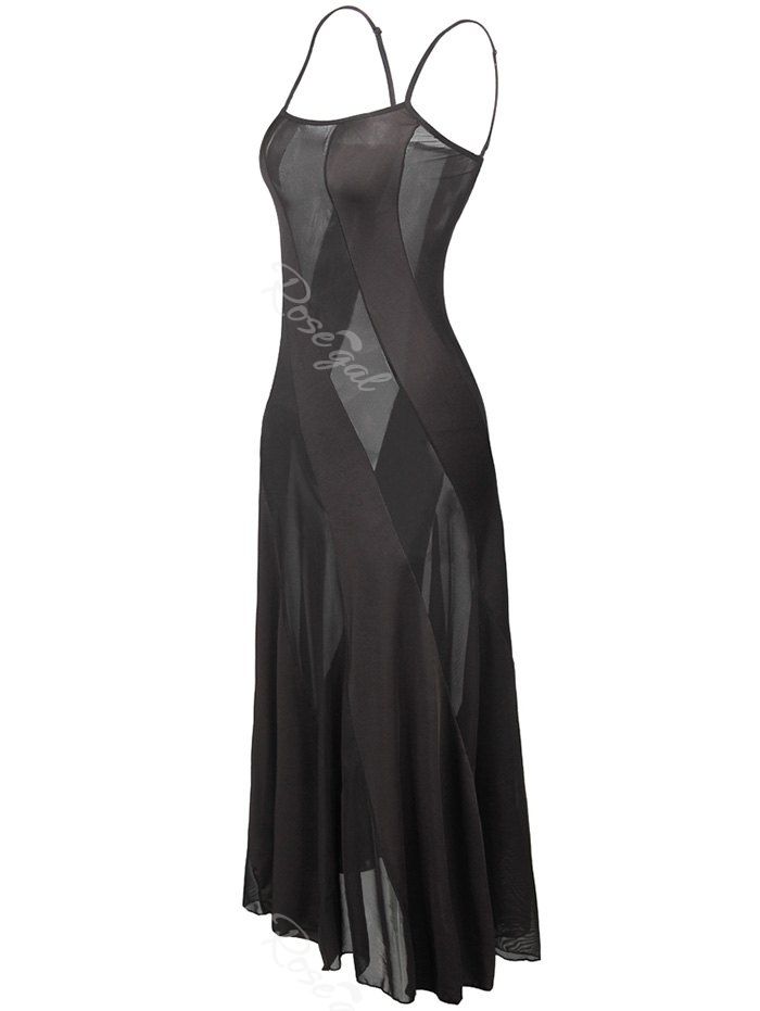 

Voile Panel T Back Plus Size Night Dress, Black