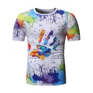 

Colorful Handprint Splatter Paint Print T-Shirt, White