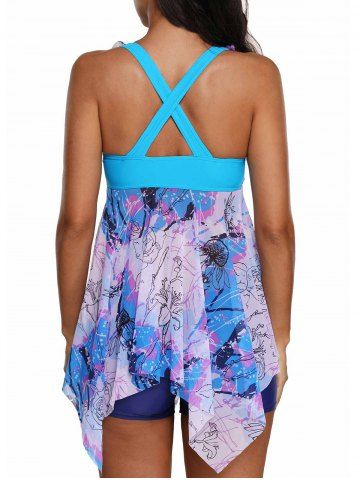 

Floral Print Asymmetric Tankini and Boyshort, Deep sky blue