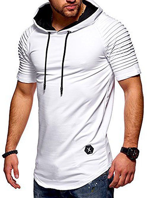 

Short Layered Raglan Sleeves Applique Hooded T-shirt, White
