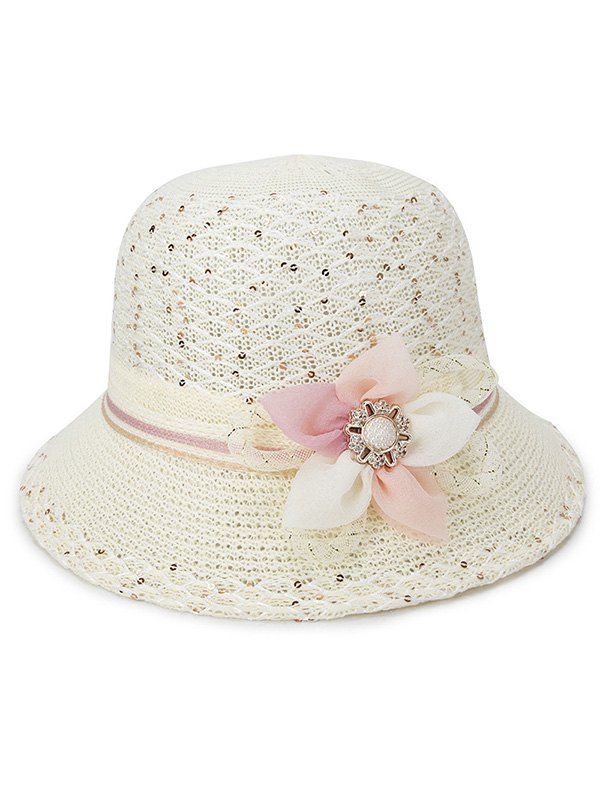 

Floral Decoration Straw Woven Hat, Beige