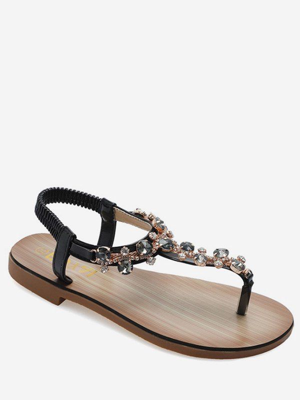 40 Off Rhinestone Decoration Elastic Strap Sandals Rosegal