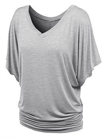 

Plus Size V Neck Ruched T-shirt, Gray cloud
