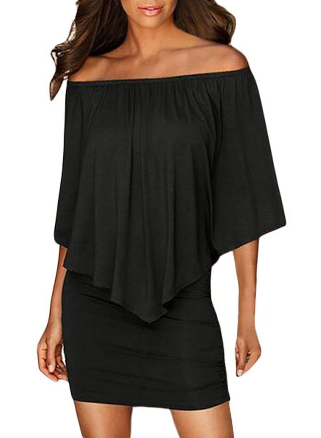 

Off The Shoulder Popover Bodycon Dress, Black