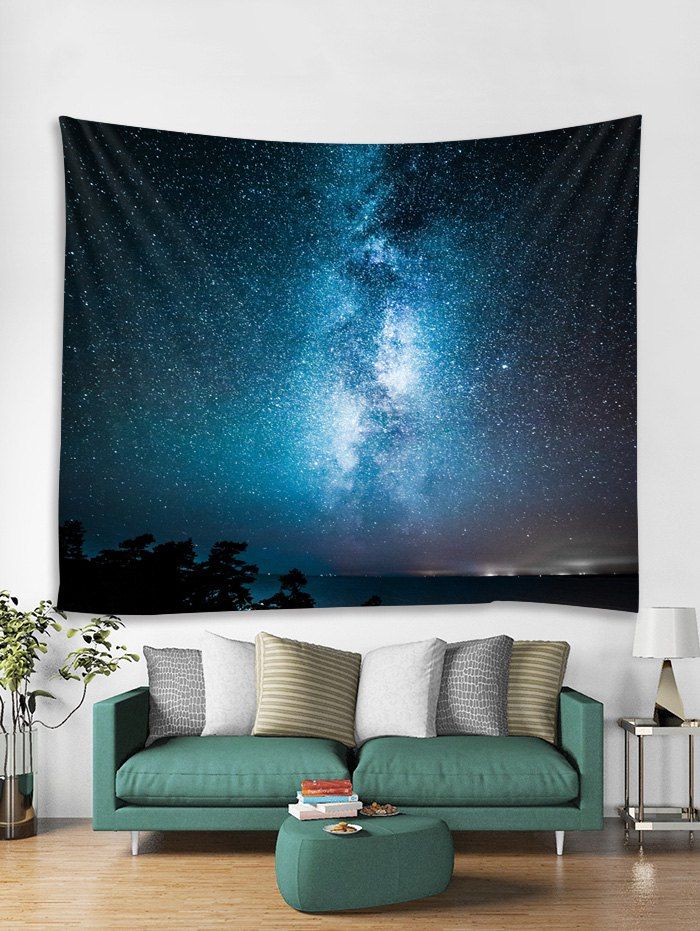 

Galaxy Starry Night Print Wall Art Tapestry, Blue ivy