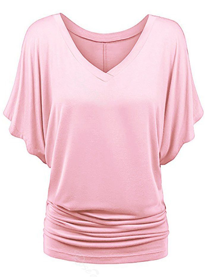 

Plus Size V Neck Ruched T-shirt, Pink