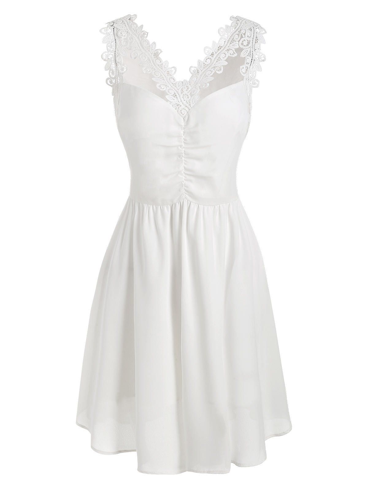 

Lace Insert Mini Zippered Dress, White