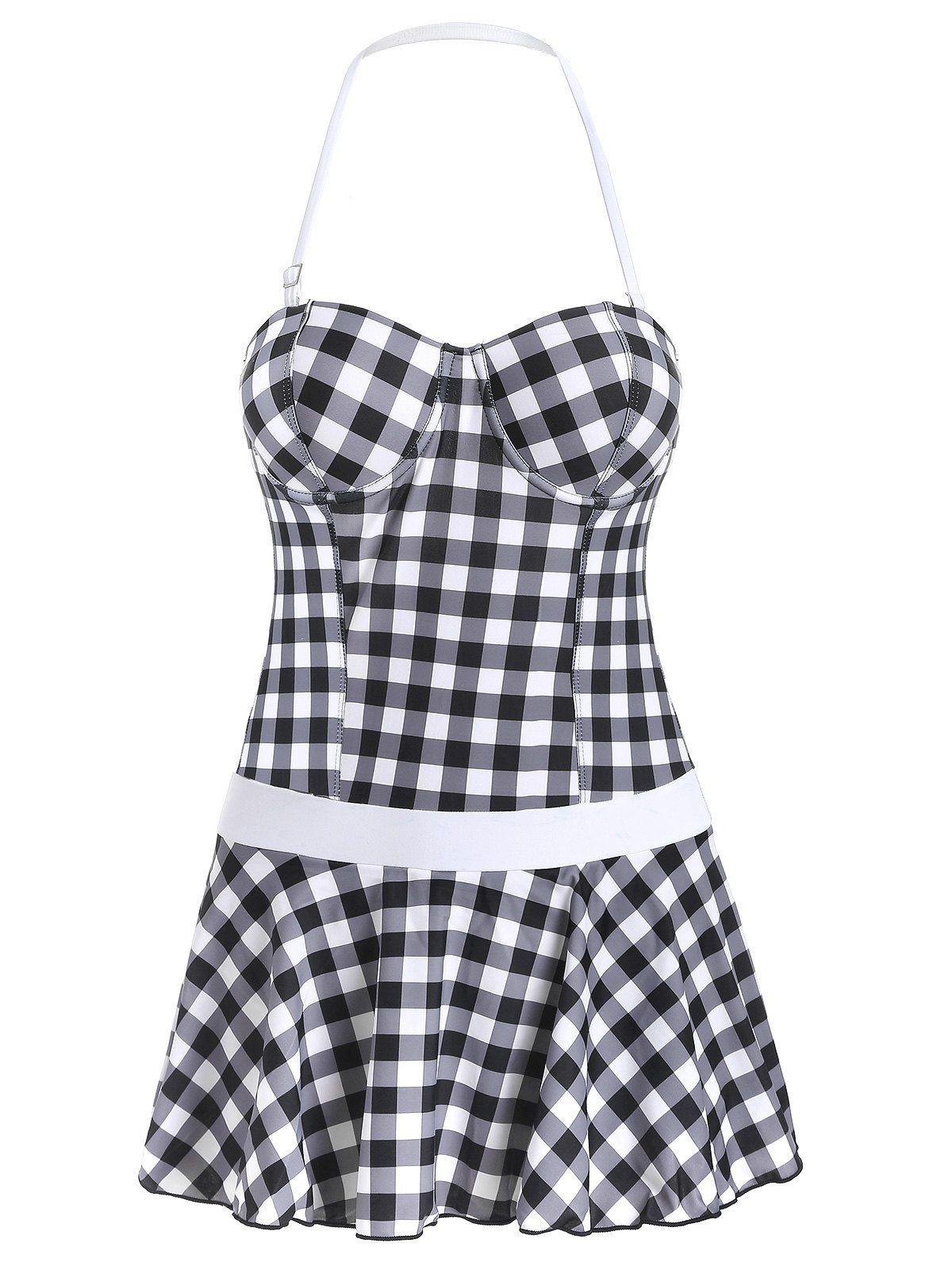 

Plaid Halter Padded Swimsuit, Black