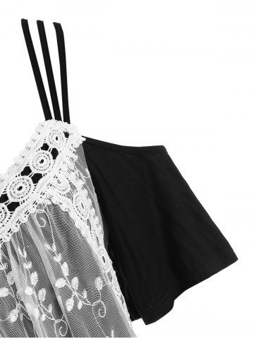 

Plus Size Open Shoulder Lace Insert Cami T Shirt, Black