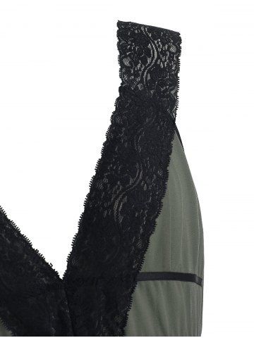 

Plus Size Lace Panel High Waist Babydoll, Gray