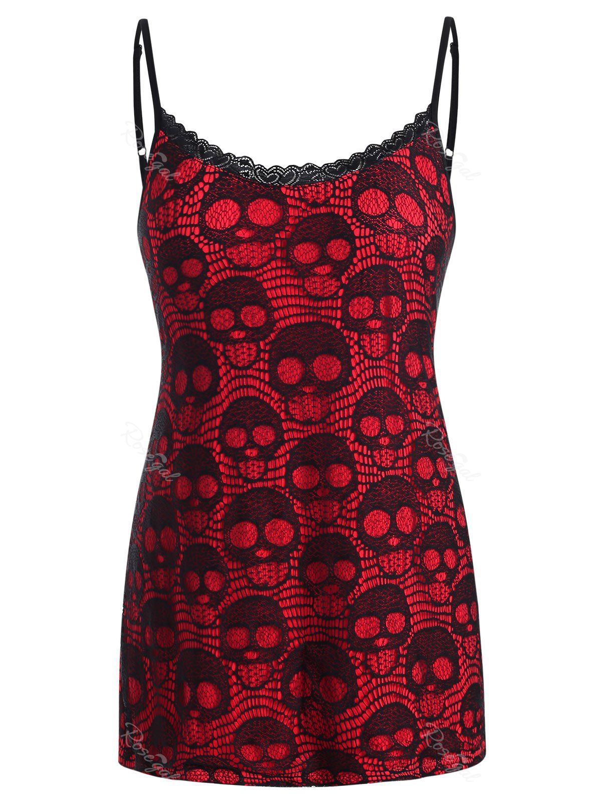 

Plus Size Spaghetti Strap Lace Panel Tank Top, Red