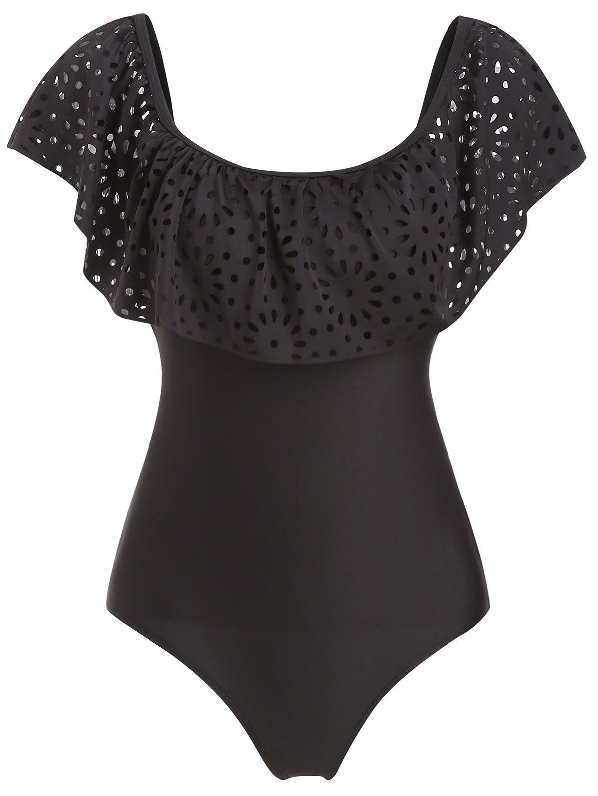 

Ruffled Laser Cut One-piece Swimwear, Black