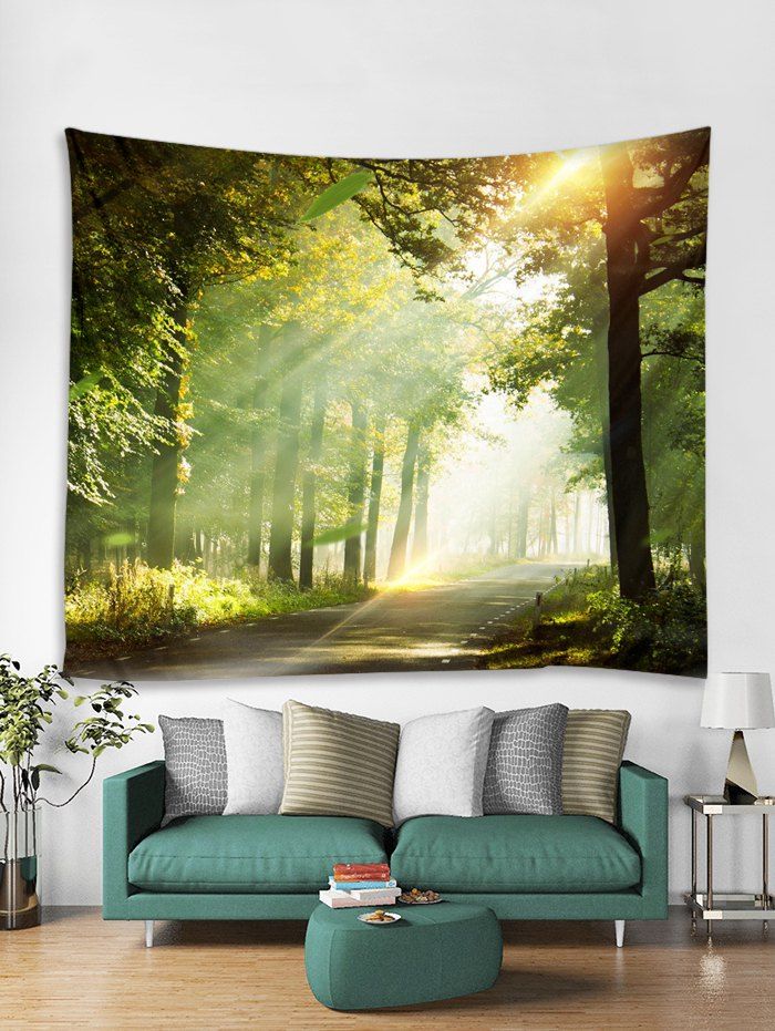 

Square 3D Printed Forest Pattern Wall Tapestry, Clover green