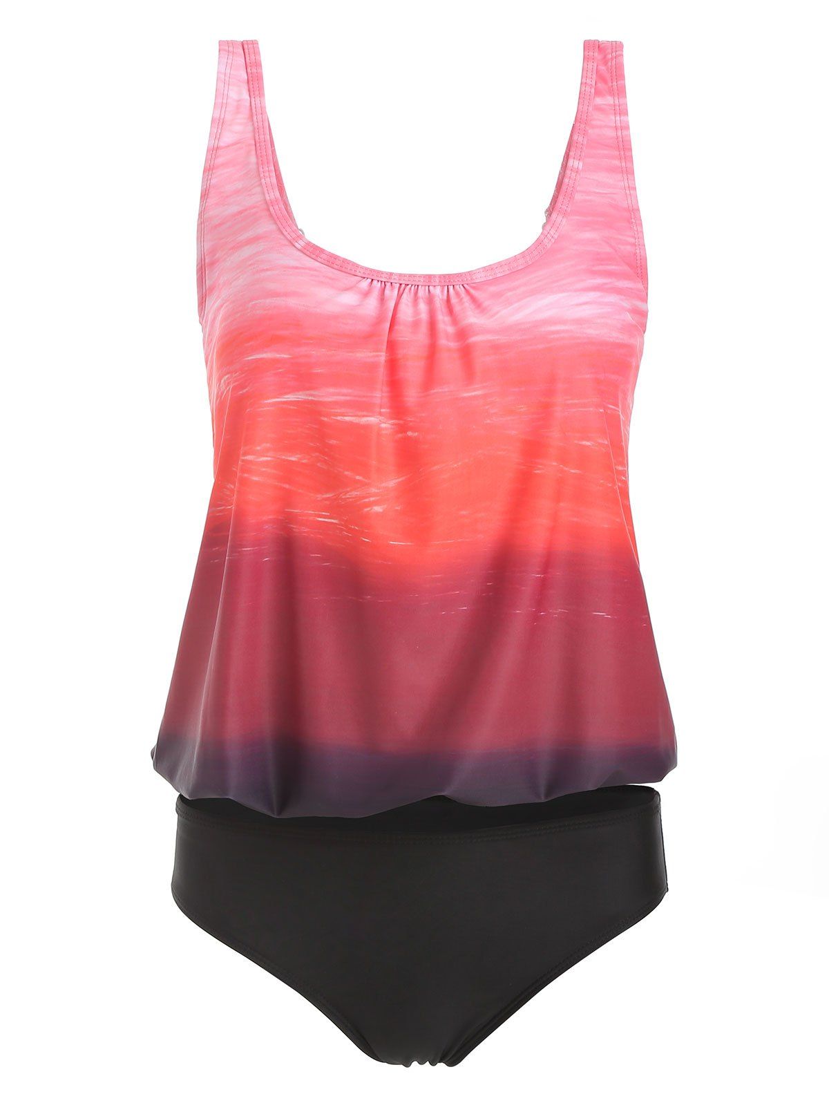 

Ombre Color Top With Briefs Tankini Set, Bean red