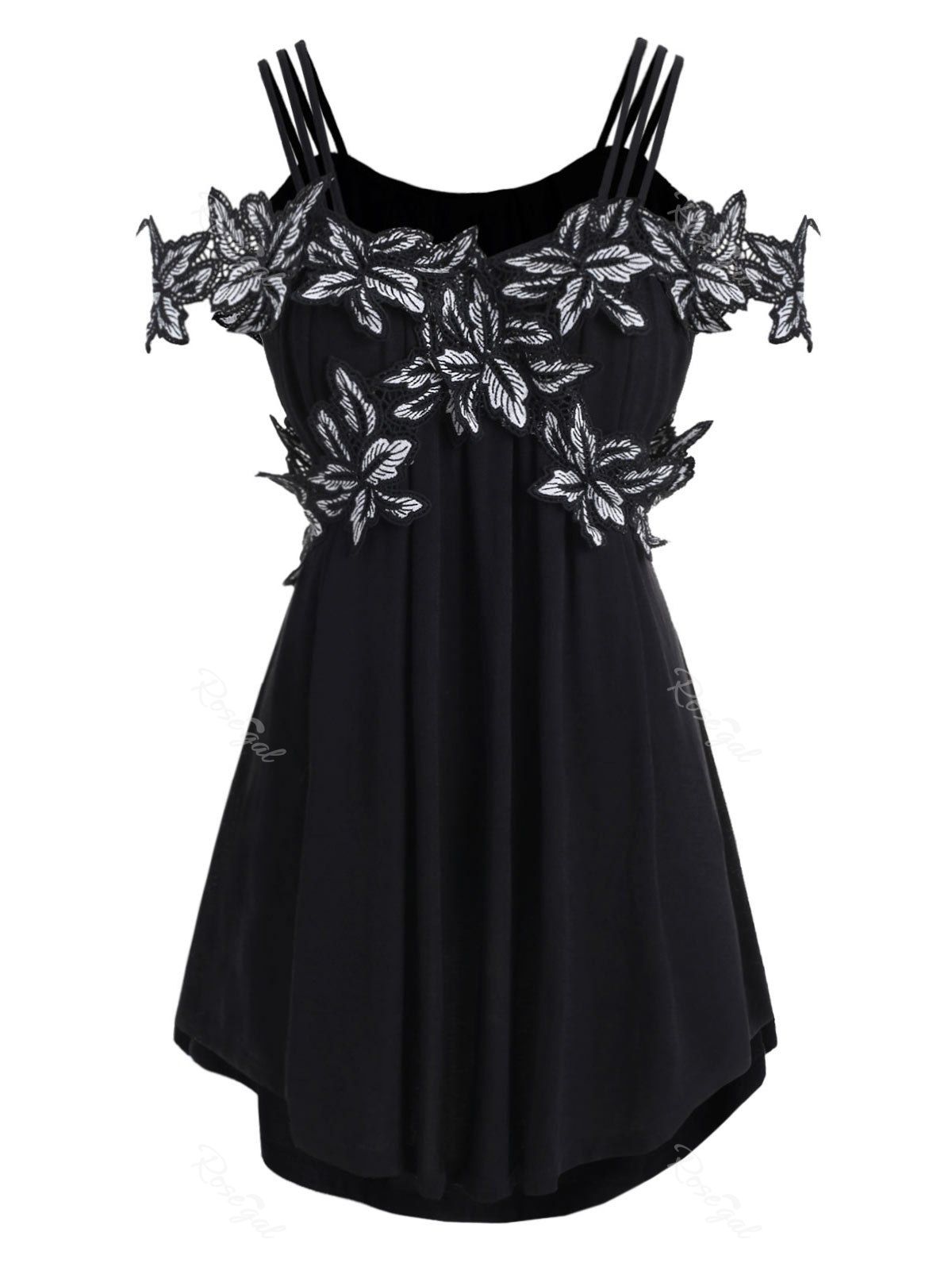 

Plus Size Spaghetti Strap Cold Shoulder T Shirt, Black