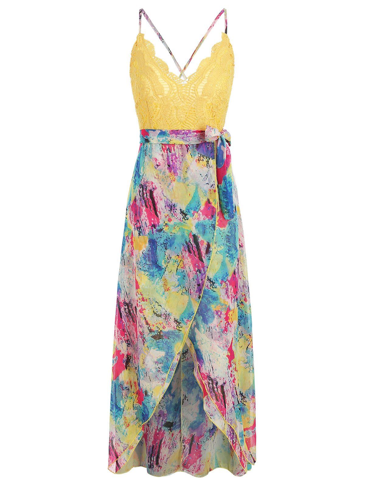 

Lace Panel High Low Hem Printed Dress, Multi