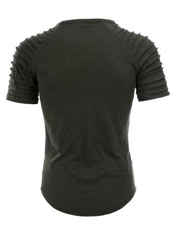 

Solid Color Pleated Sleeve Curved Hem T-shirt, Camouflage green