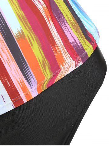 

Contrast Striped Criss Cross Tankini Set, Multi