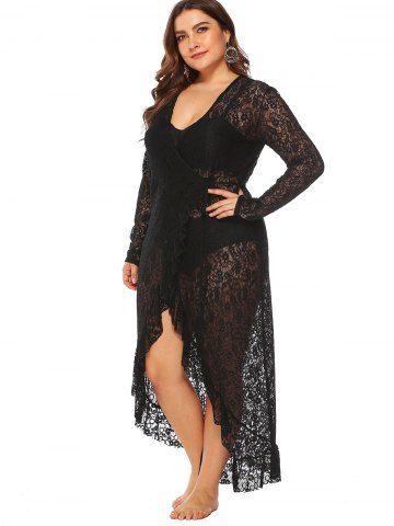 

Asymmetrical Plus Size Lace Cover Up, Black